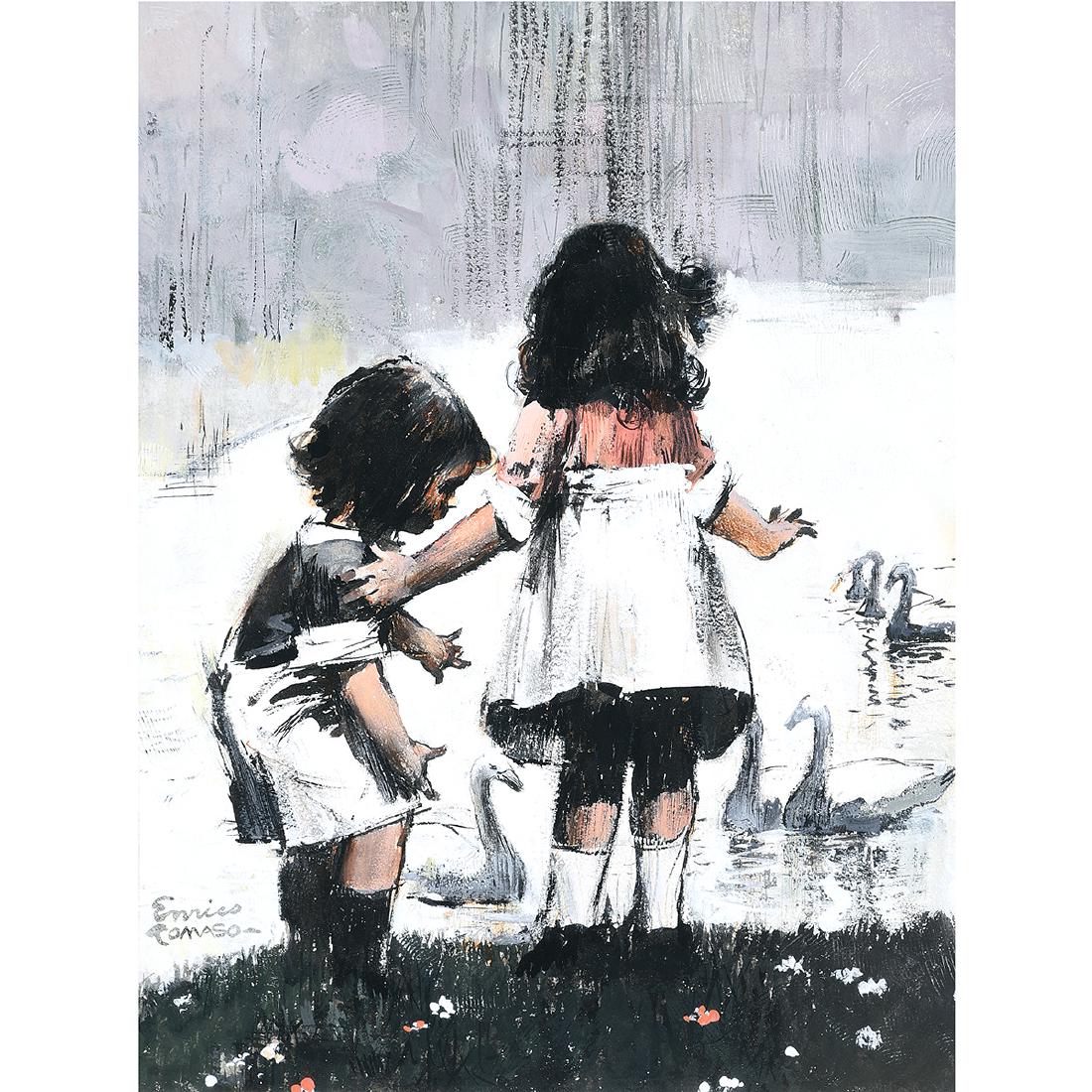 Rico Tomaso "Feeding the Swans" mixed media on paper (1 of 5)