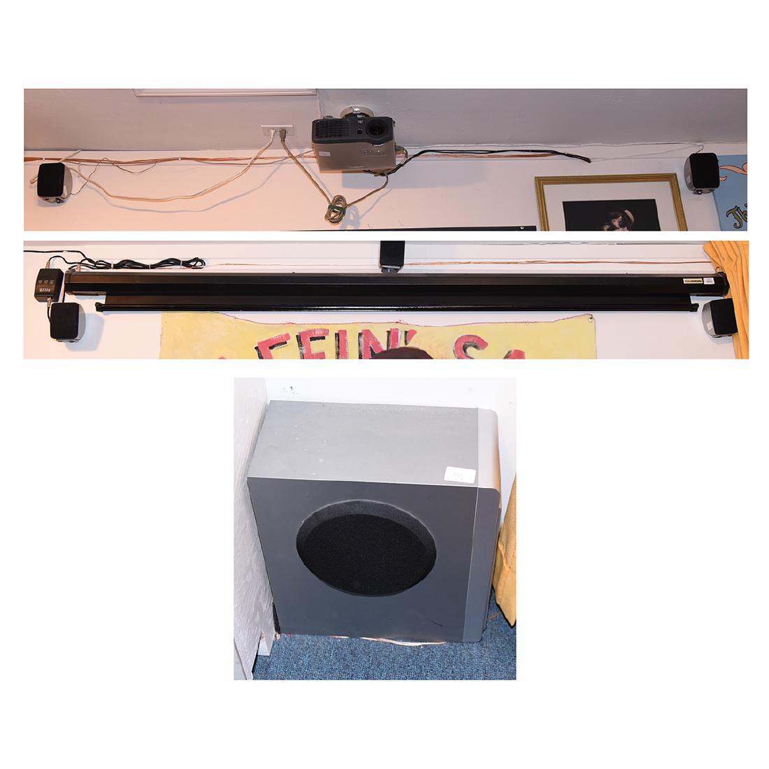 Projector, Screen and Six Speakers