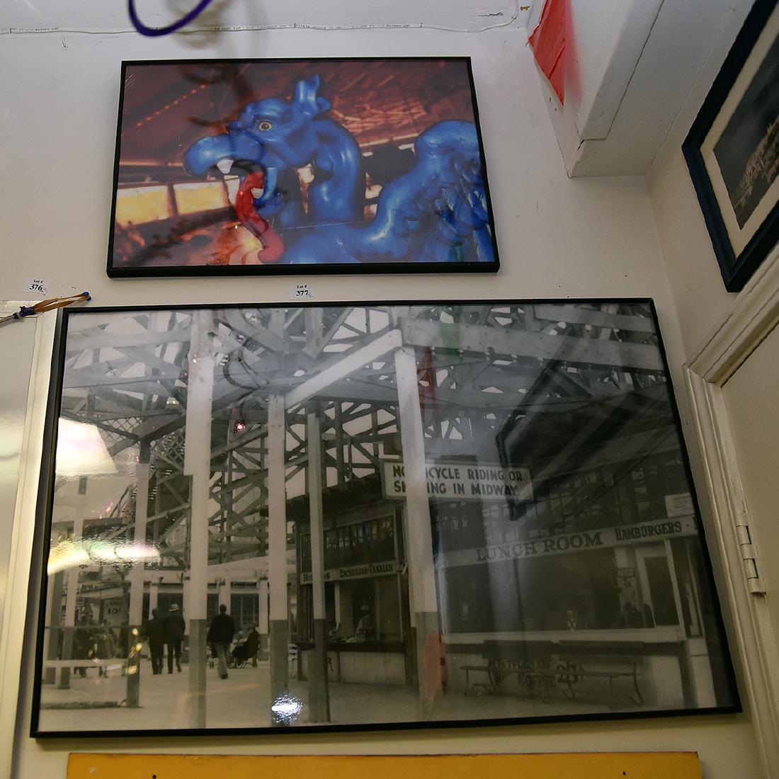Two Framed Photographs, One Black and White and One: Two Framed Photographs, One Black and White and One Color of Amusement Park Rides