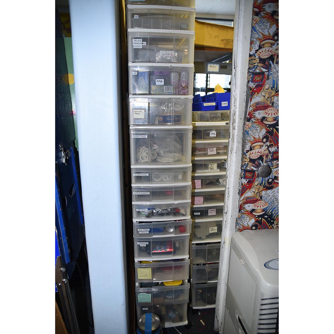 Group of Pinball Parts in Plastic Storage Bins (1 of 1)