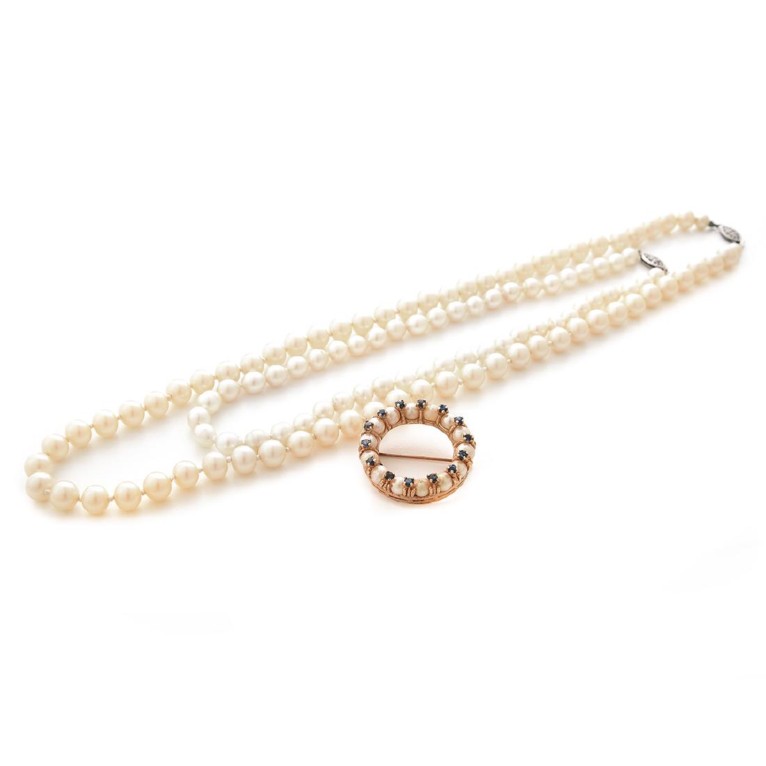 Cultured Pearl, Sapphire, 14k Yellow Gold Jewelry (1 of 5)