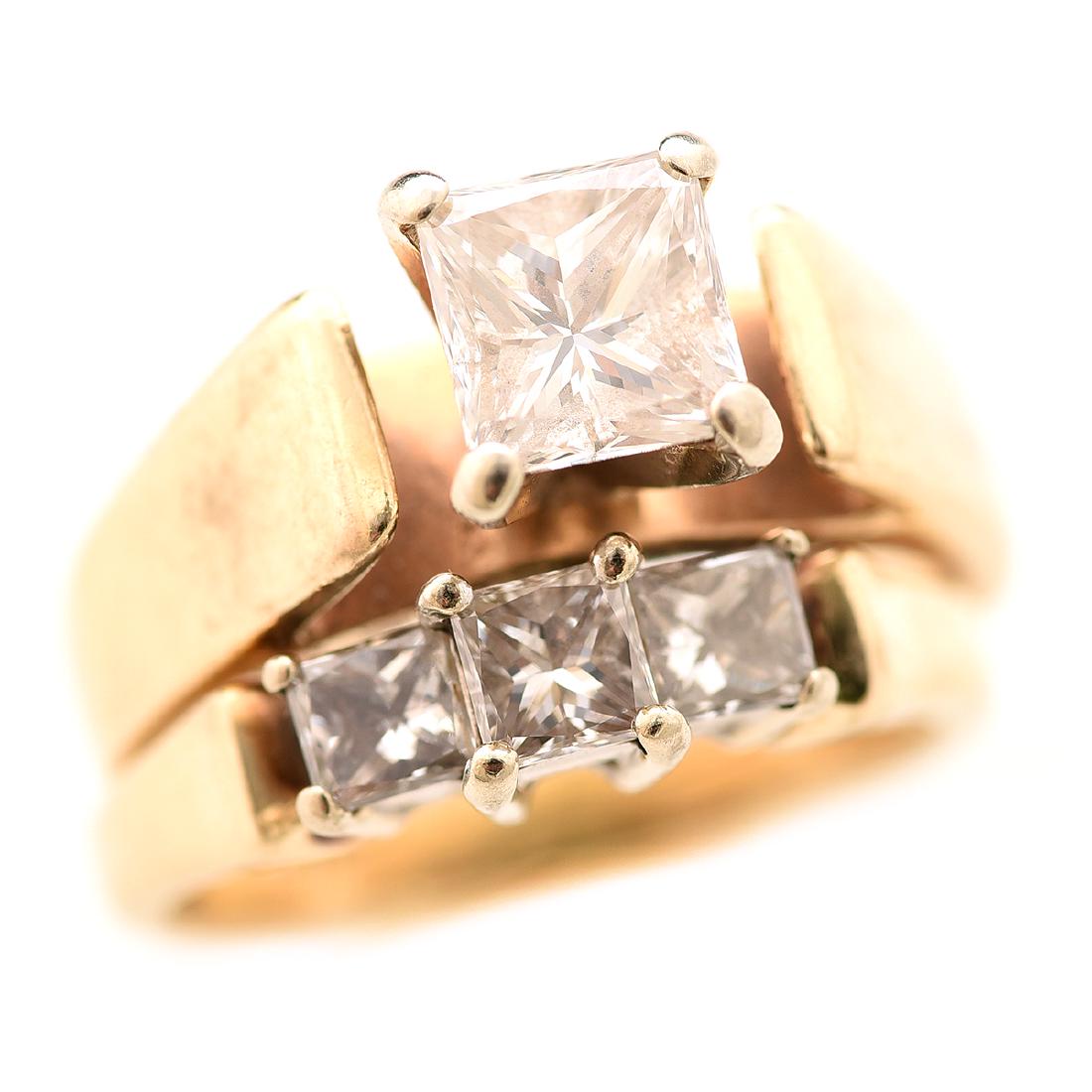 Diamond, 14k Yellow Gold Wedding Ring Set. (1 of 4)