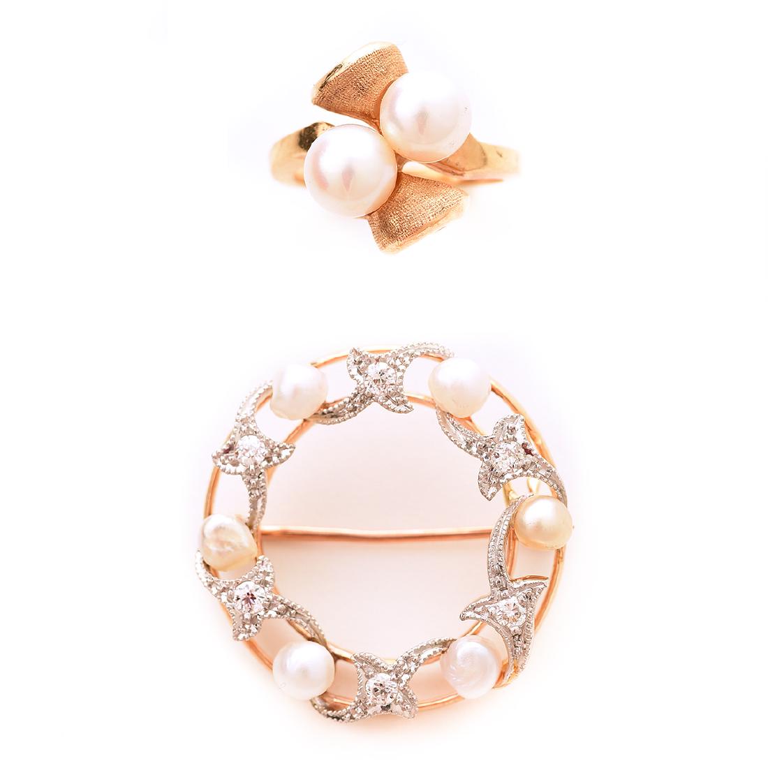 Cultured Pearl, Diamond, Platinum-Topped, 14k Yellow (1 of 5)