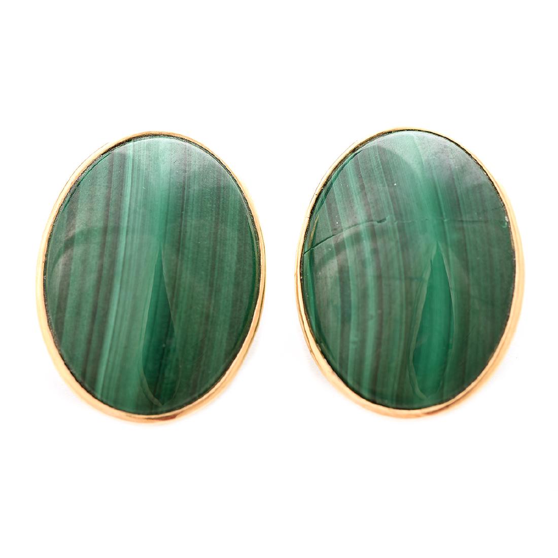 Pair of Malachite, 14k Yellow Gold Earrings. (1 of 4)