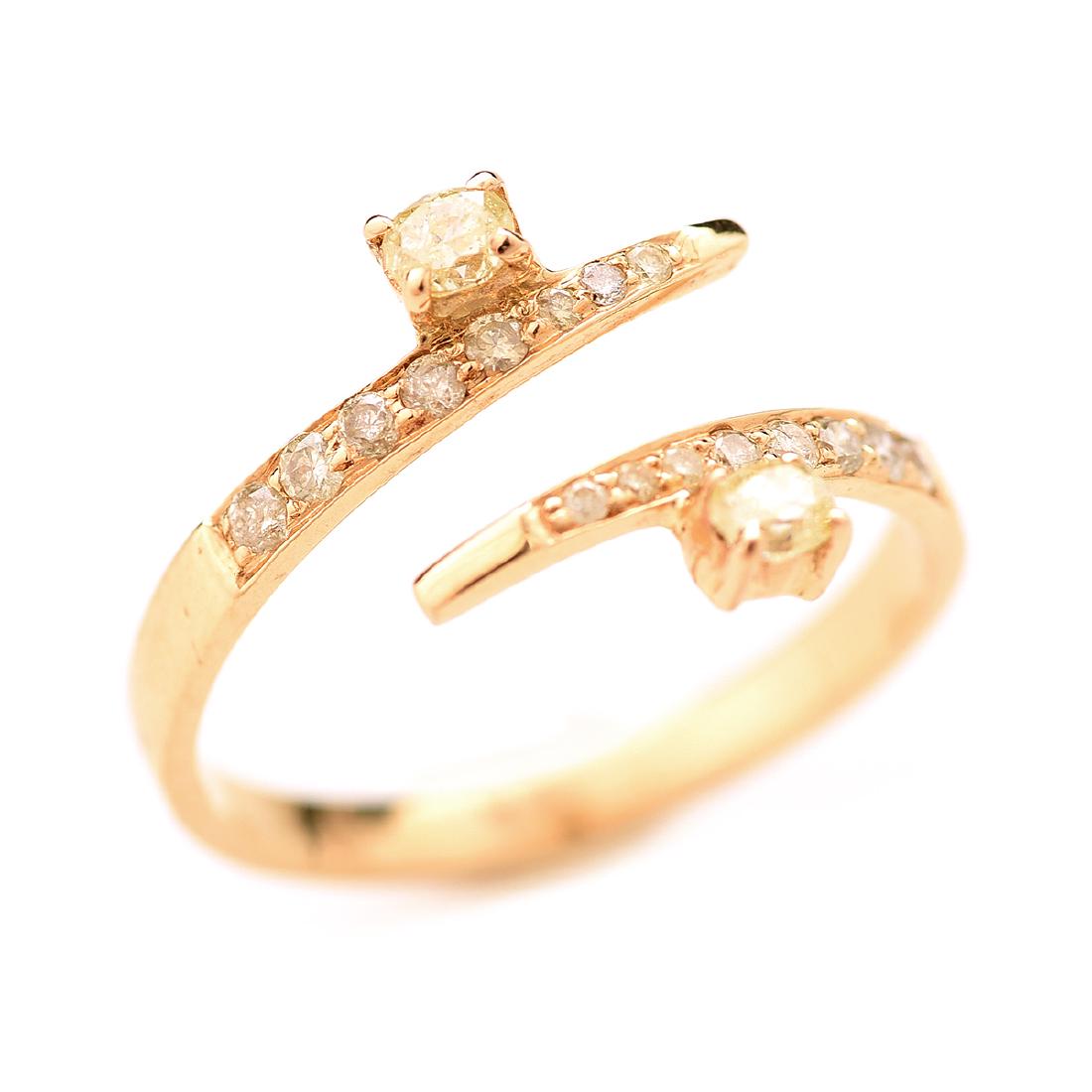 Diamond, 18k Yellow Gold Bypass Ring. (1 of 4)