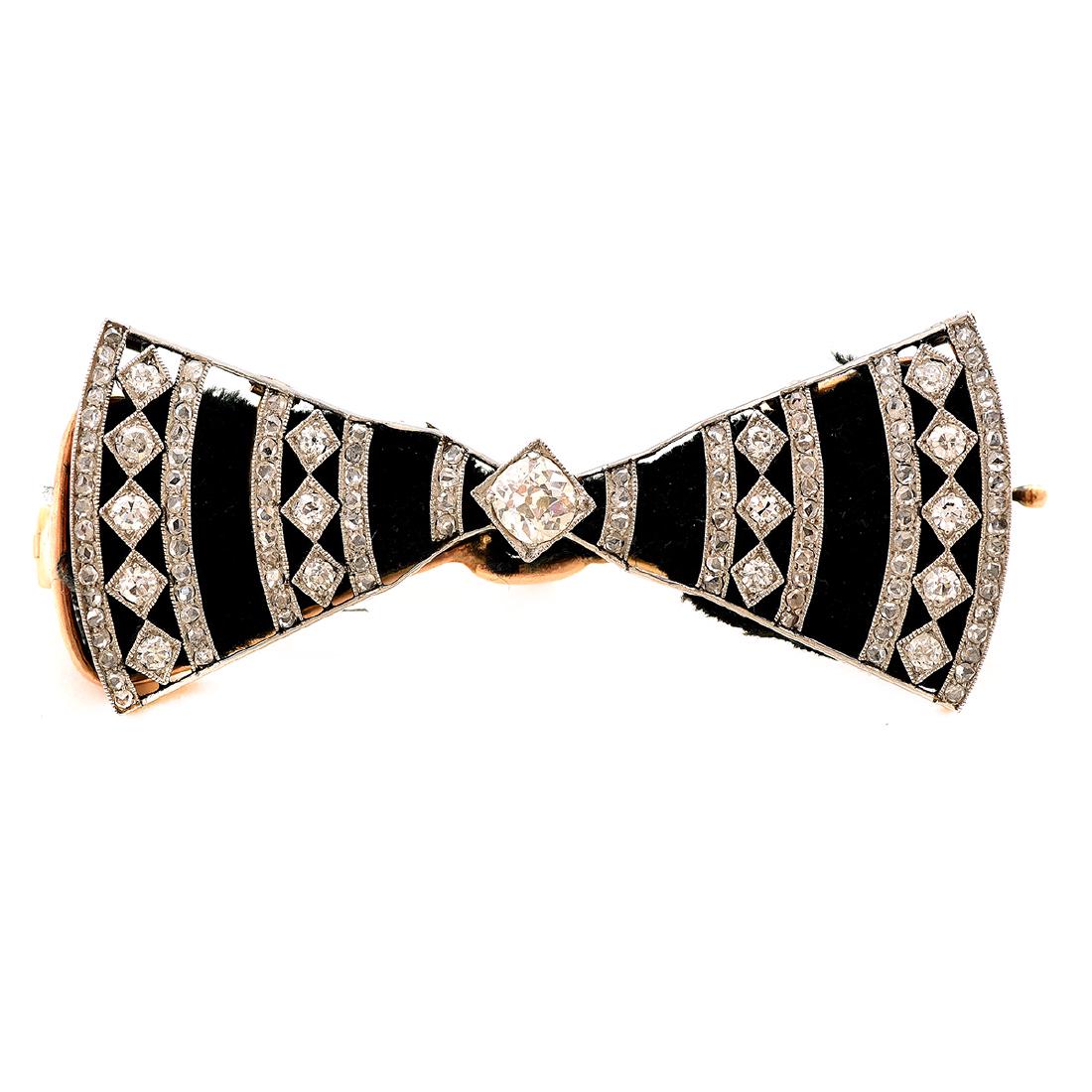 Vintage Diamond, Platinum, 14k Yellow Gold Bow Brooch. (1 of 4)