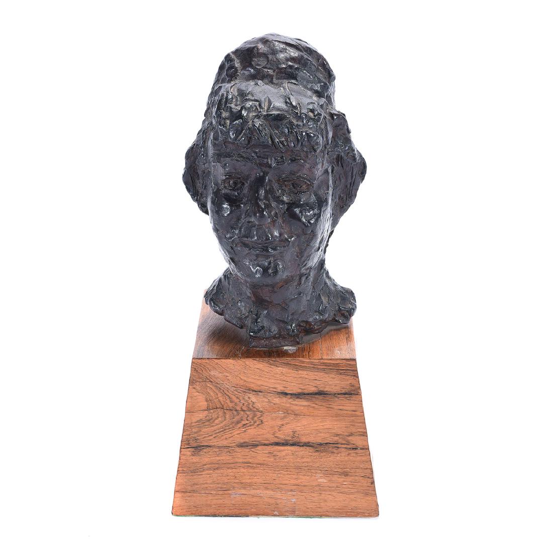 Chaim Gross "Bust of Woman" bronze: CHAIM GROSS (American 1904-1991) "Bust of a Woman" Bronze. Including wood base: 20 1/4 x 8 5/8 x 8 3/4 inches. Signed on the back of the bust right side: Chaim Gross.