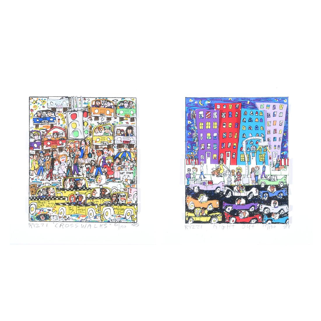 James Rizzi "Crosswalks" and "Night Out" mixed media (1 of 9)