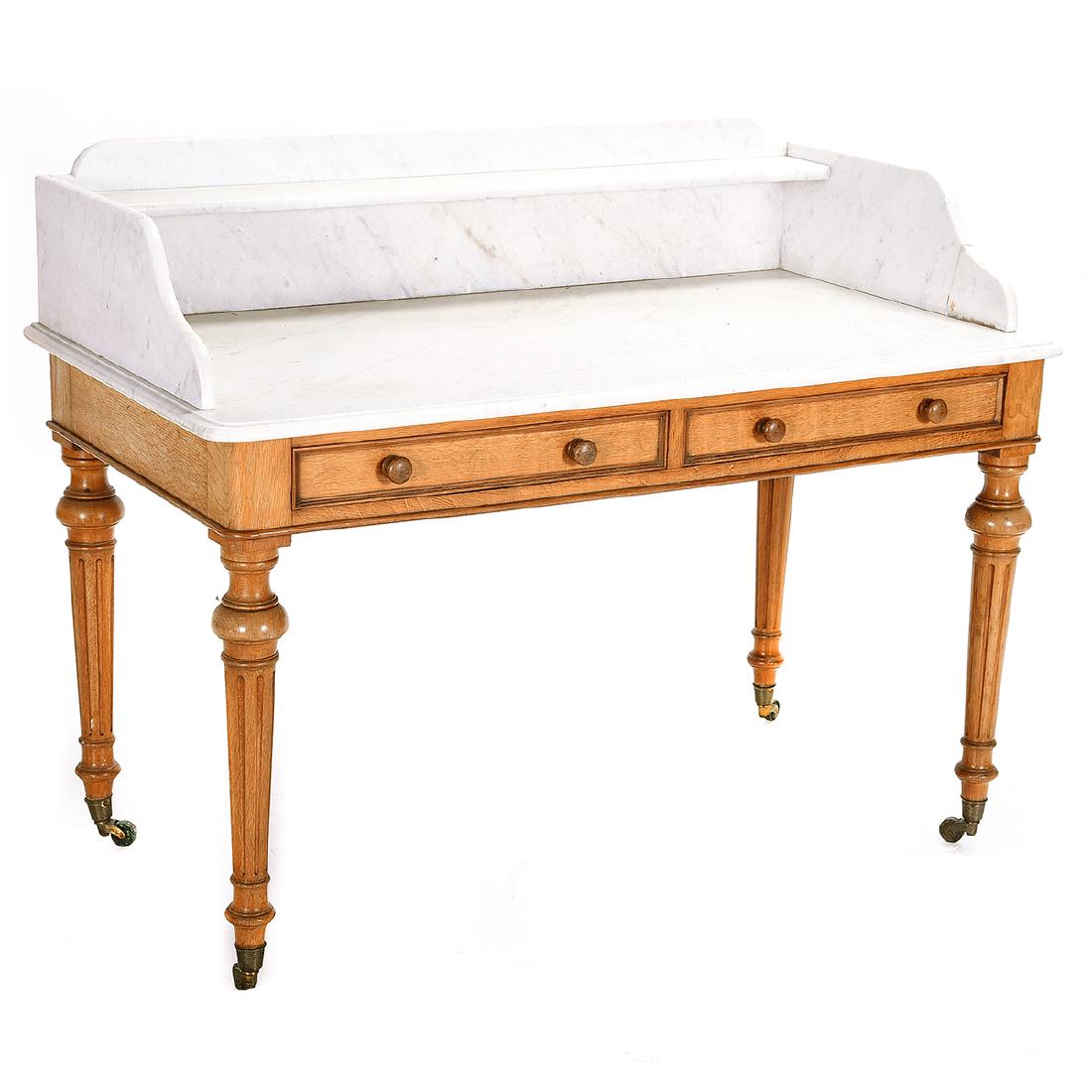 Louis XVI Style White Marble and Oak Console Table (1 of 5)