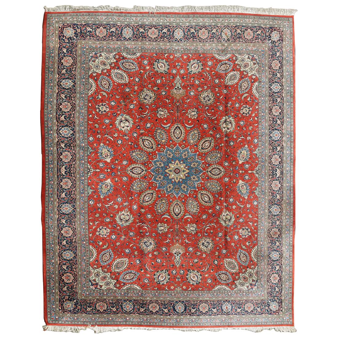 Indo-Kashan Scarlet and Blue Ground Carpet (1 of 4)