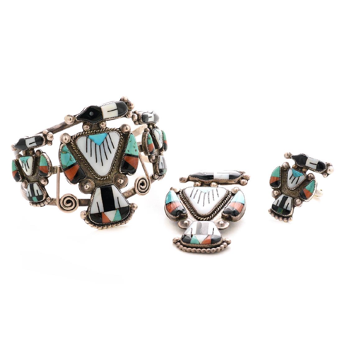 Native American Zuni Multi-Stone Inlay, Sterling Silver (1 of 6)