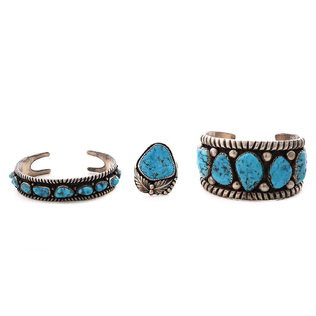 Collection of Three Native American Navajo Turquoise, (1 of 7)