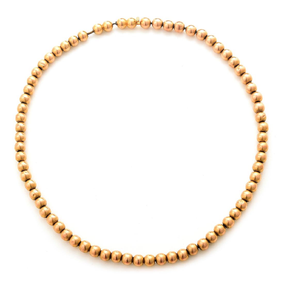 14k Yellow Gold Bead Necklace.