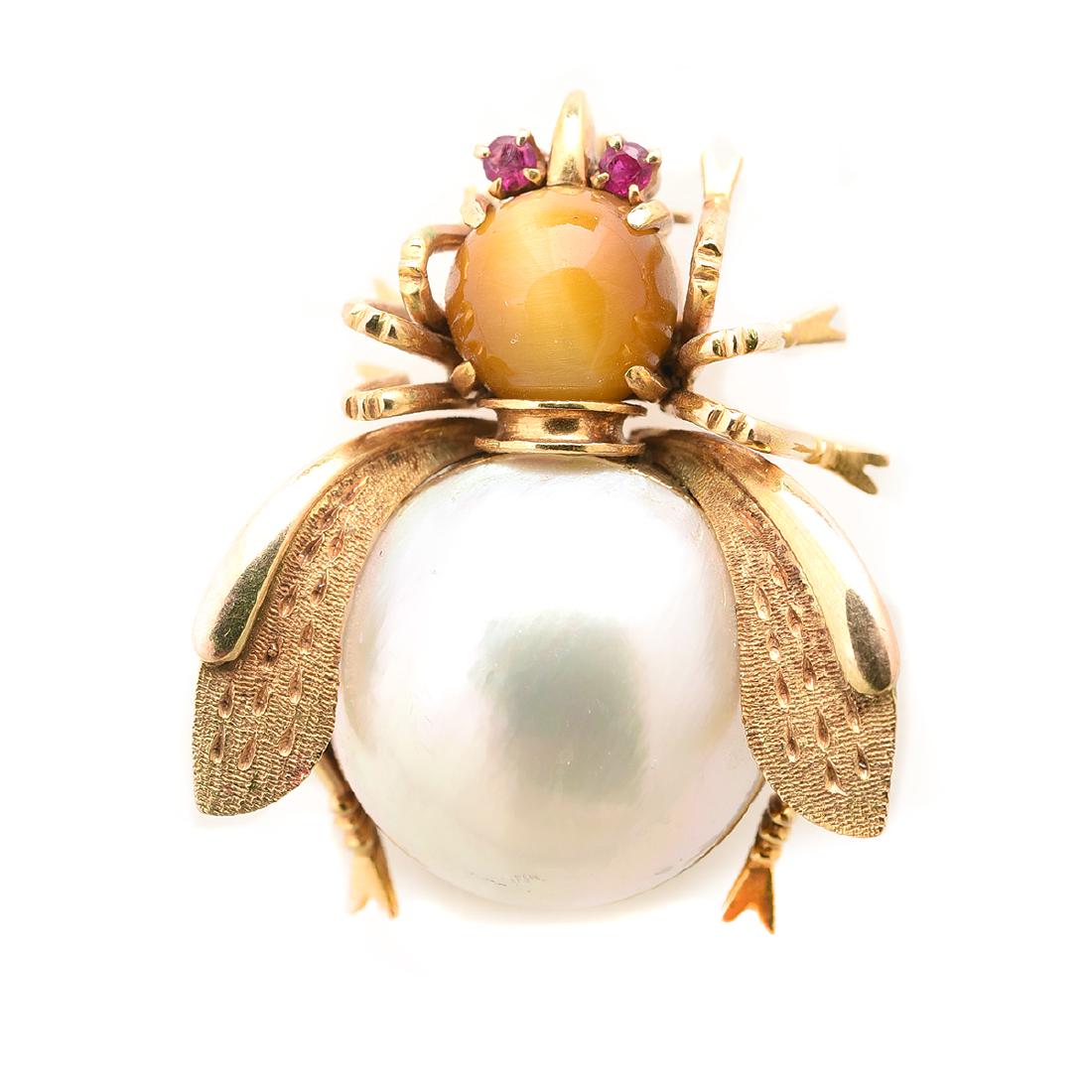 Multi-Stone, 14k Yellow Gold Fly Brooch. (1 of 6)