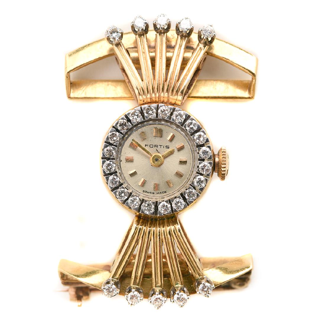 Ladies Retro Fortis Diamond, 18k Yellow Gold Lapel (1 of 5)