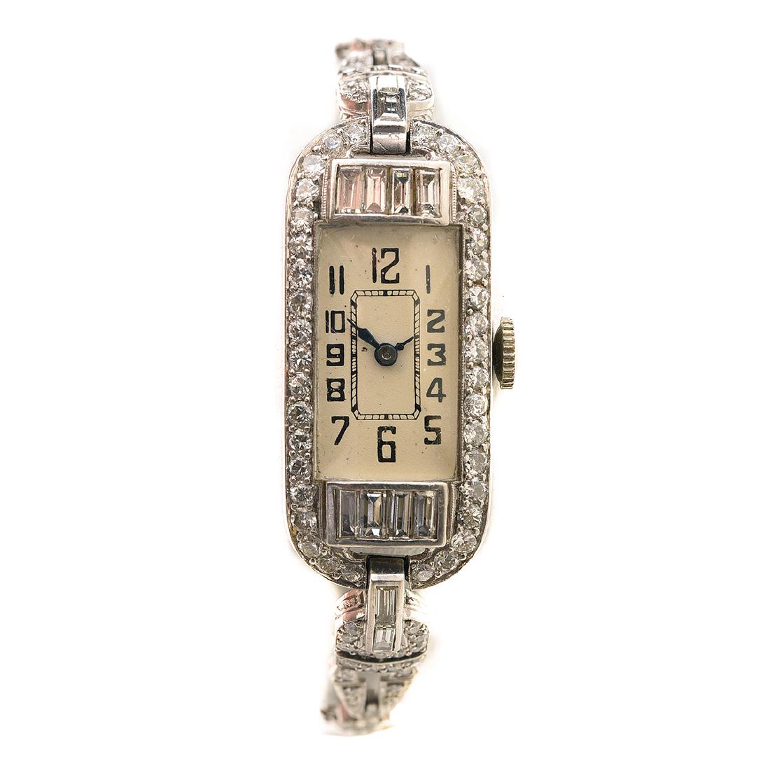 Ladies Art Deco Diamond, Platinum Wristwatch. (1 of 8)