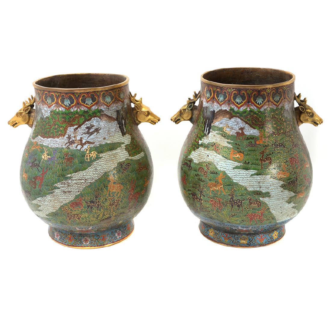 Pair of Cloisonne Enamel Hu Vases (1 of 7)