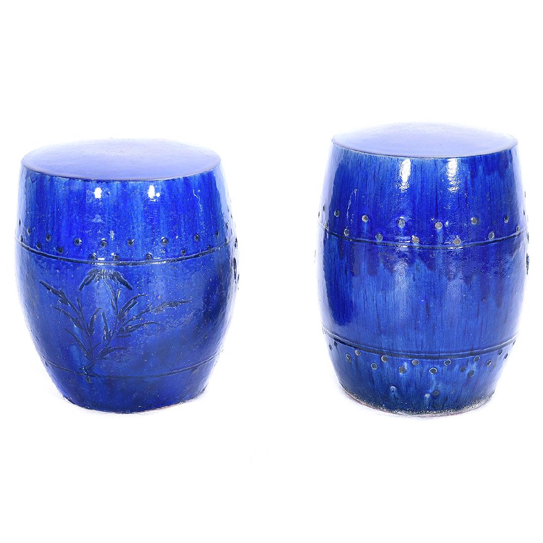 Two of Blue Glazed Ceramic Garden Stools (1 of 5)