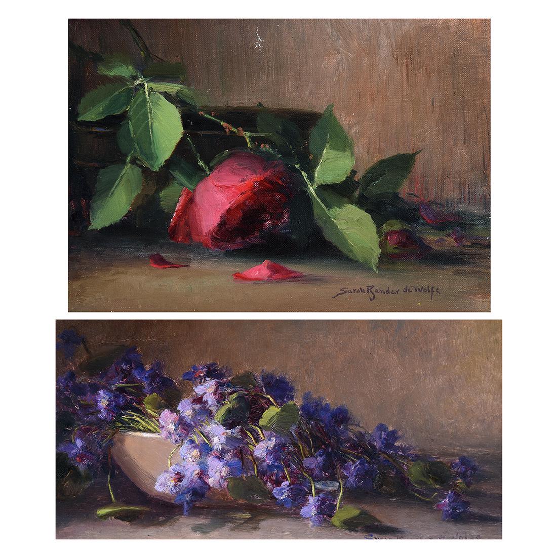 Sarah de Wolfe "Violets" and "Wilted Roses" oil on (1 of 9)