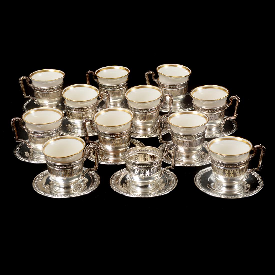 Twelve Sterling Silver and Lenox China Demitasse Cups,