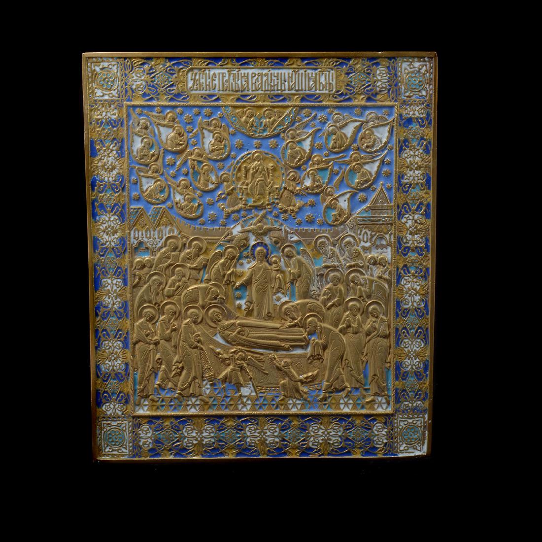 Russian Bronze and Enamel Icon,Adoration of the Mother (1 of 6)