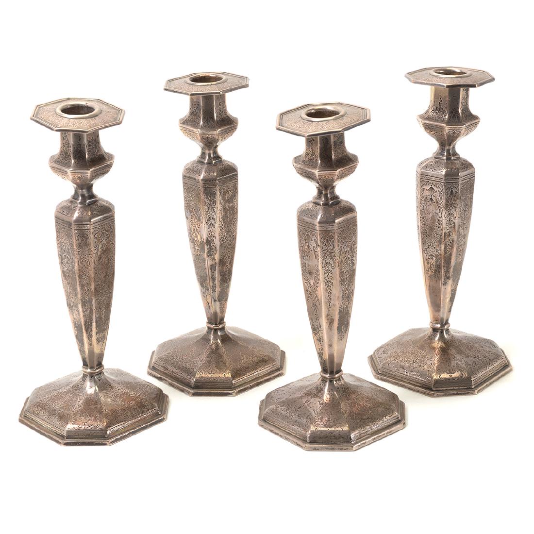 Four Chased Sterling Silver Candlesticks by Durgin Co. (1 of 8)