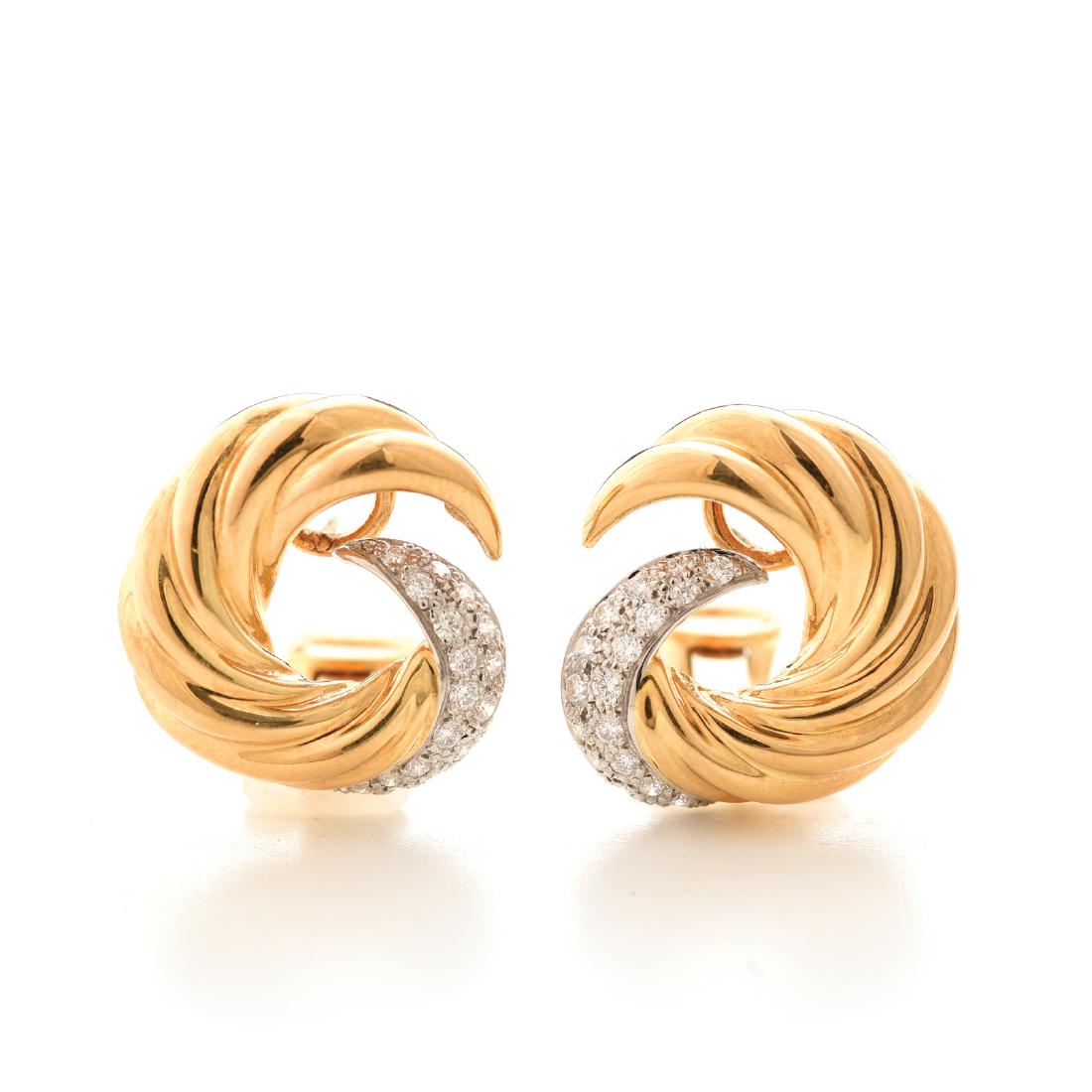 Verdura Diamond, Platinum, 18k Yellow Gold Earrings (1 of 5)