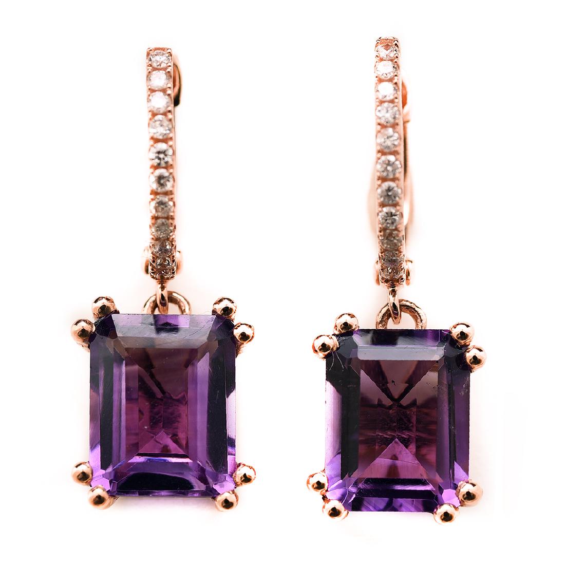 Pair of Amethyst, Diamond, 14k Rose Gold Earrings. (1 of 4)