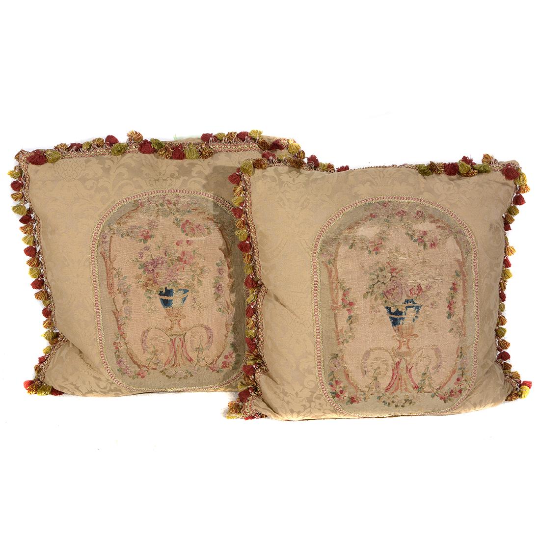 Pair of French Beauvais Tapestry Mounted Silk Pillows (1 of 3)