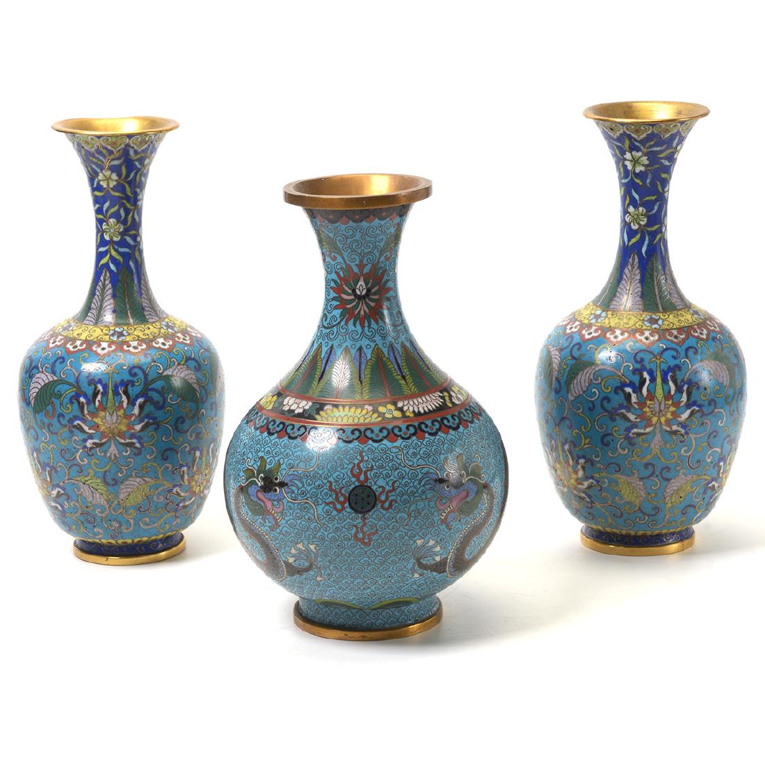 Three CloisonnÈ Enamel Vases (1 of 10)