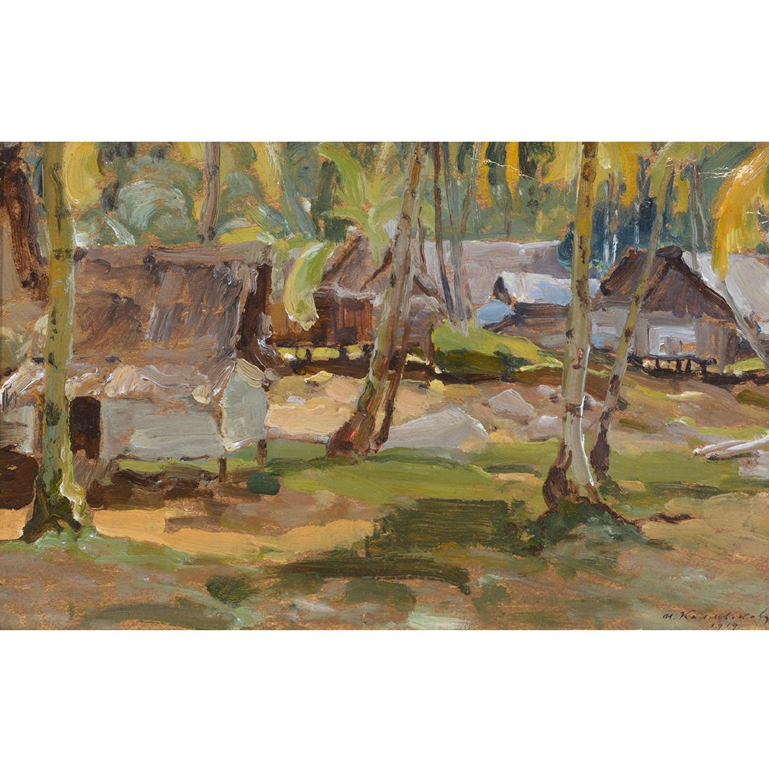 American School "Landscape" oil on paper (1 of 6)