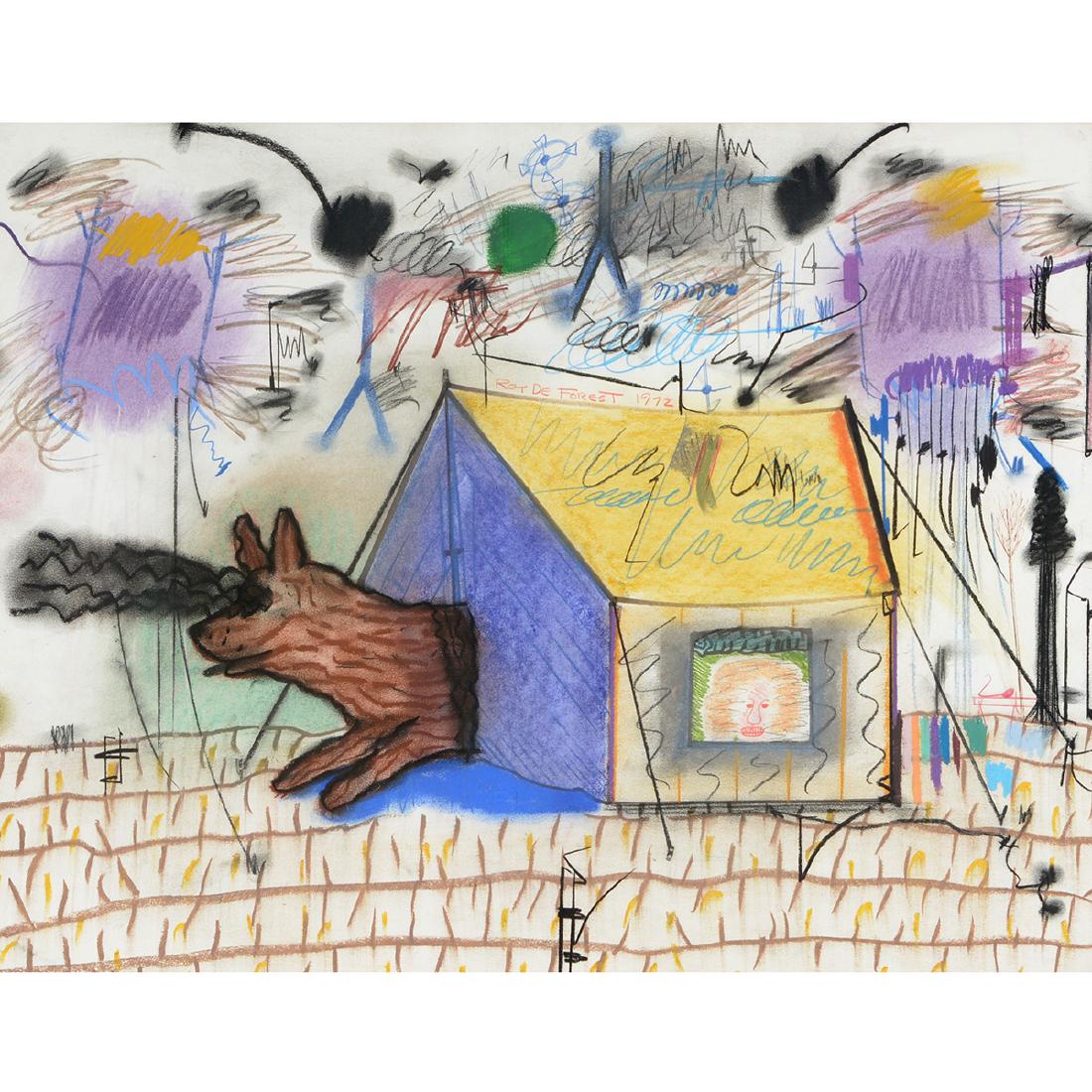 Roy de Forest "Dog in Tent" mixed media pastel on paper (1 of 5)