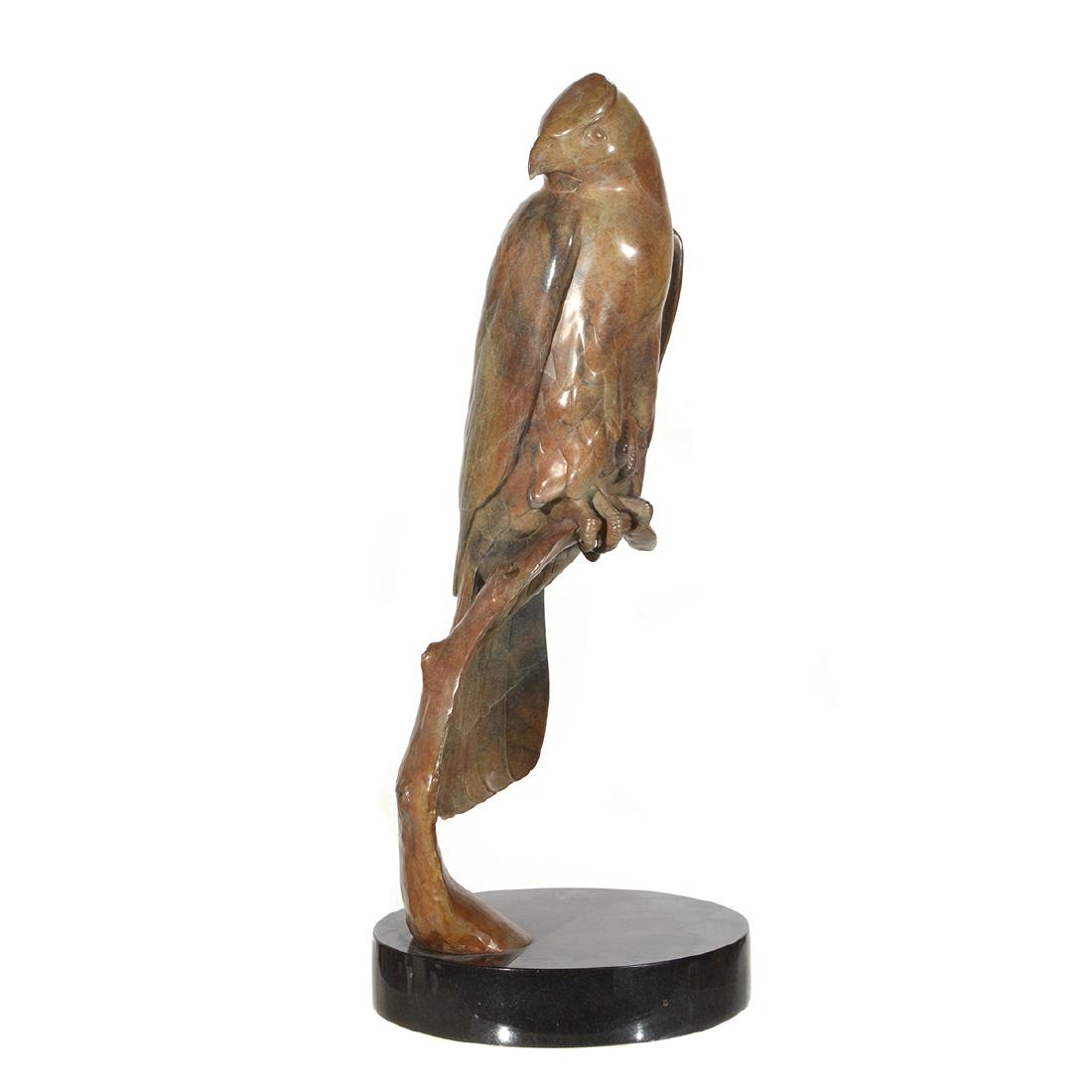 Tony Angell "Forest Hawk" bronze: TONY ANGELL (American b. 1940) "Forest Hawk" (Goshawk) Bronze. With base: 24 1/2 x 10 x 10 inches. Signed and numbered on base of tree: Angell 2/6. (Please contact Fine Art Dept. for full condition re