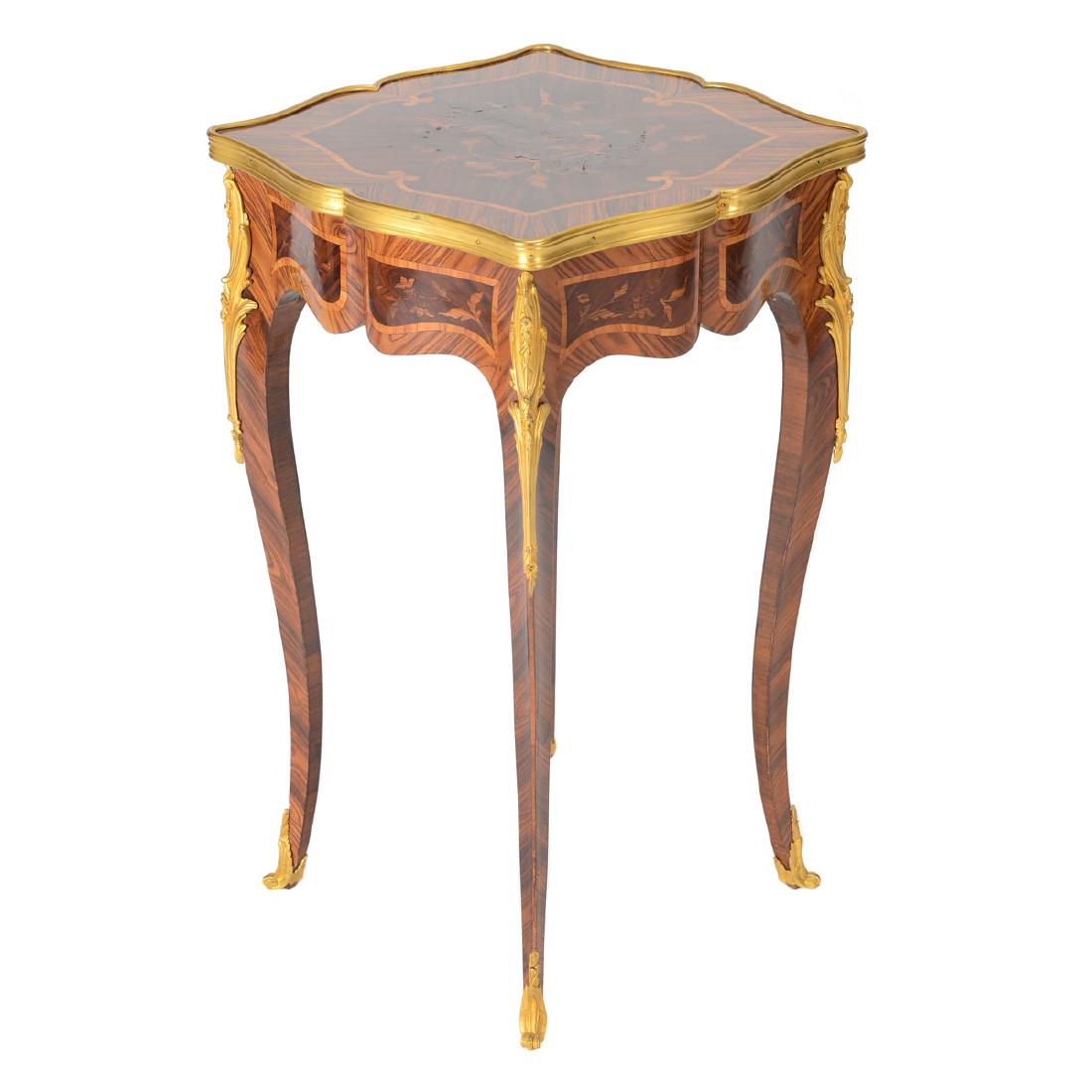Louis XV Style Gilt Bronze Mounted Parquetry Table (1 of 5)