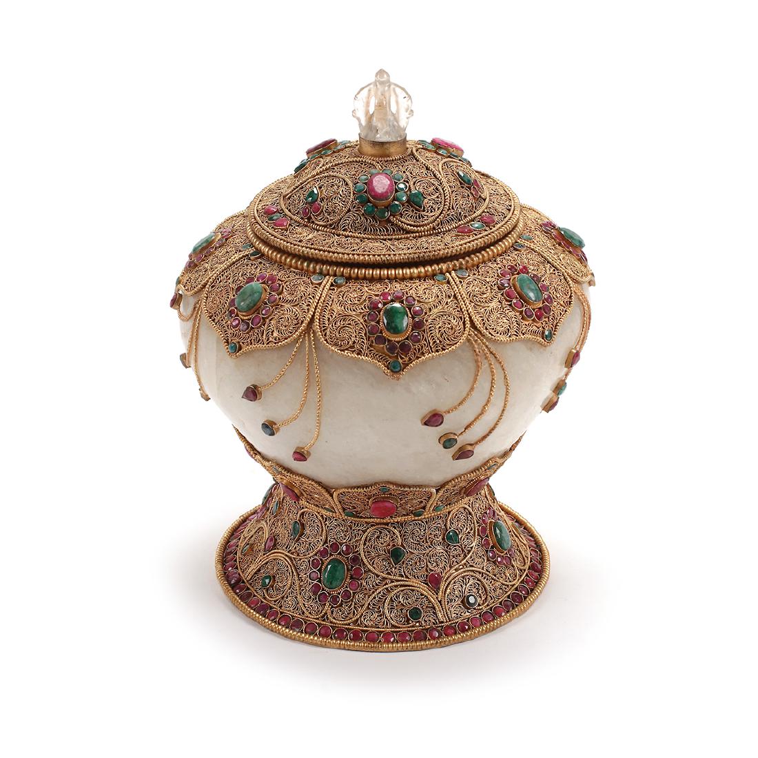 Rock Crystal Pot Mounted with Filigree Work Encrusted (1 of 1)
