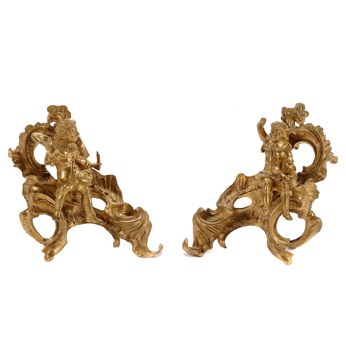 Pair of 19th Century French Dore Bronze Figural Chenets (1 of 1)