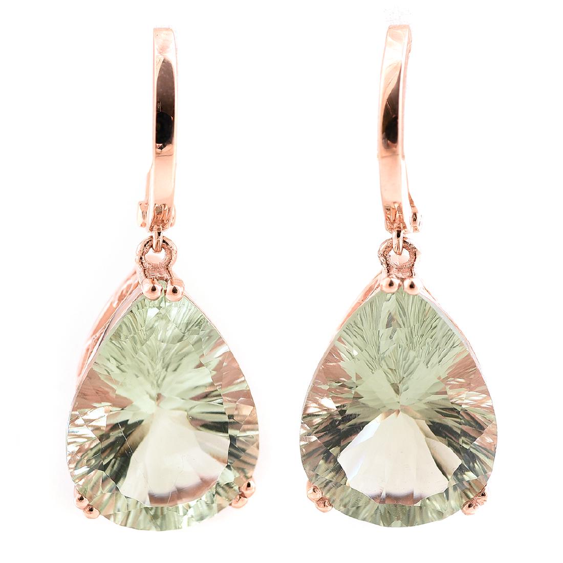 Pair of Green Quartz, 14k Rose Gold Earrings. (1 of 4)