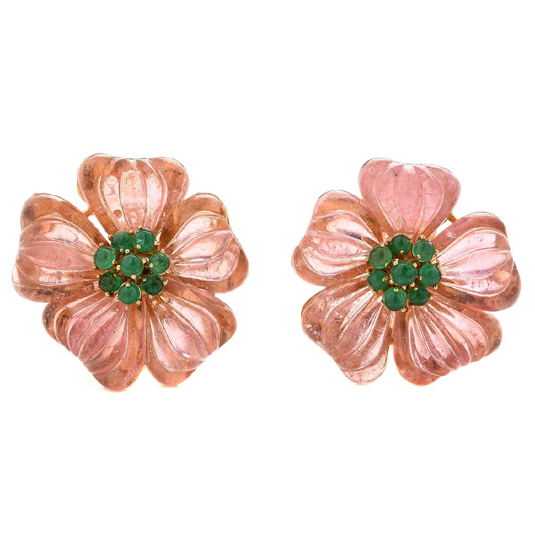 Pair of Ambrosi Pink Tourmaline, Emerald, 18k Yellow (1 of 4)