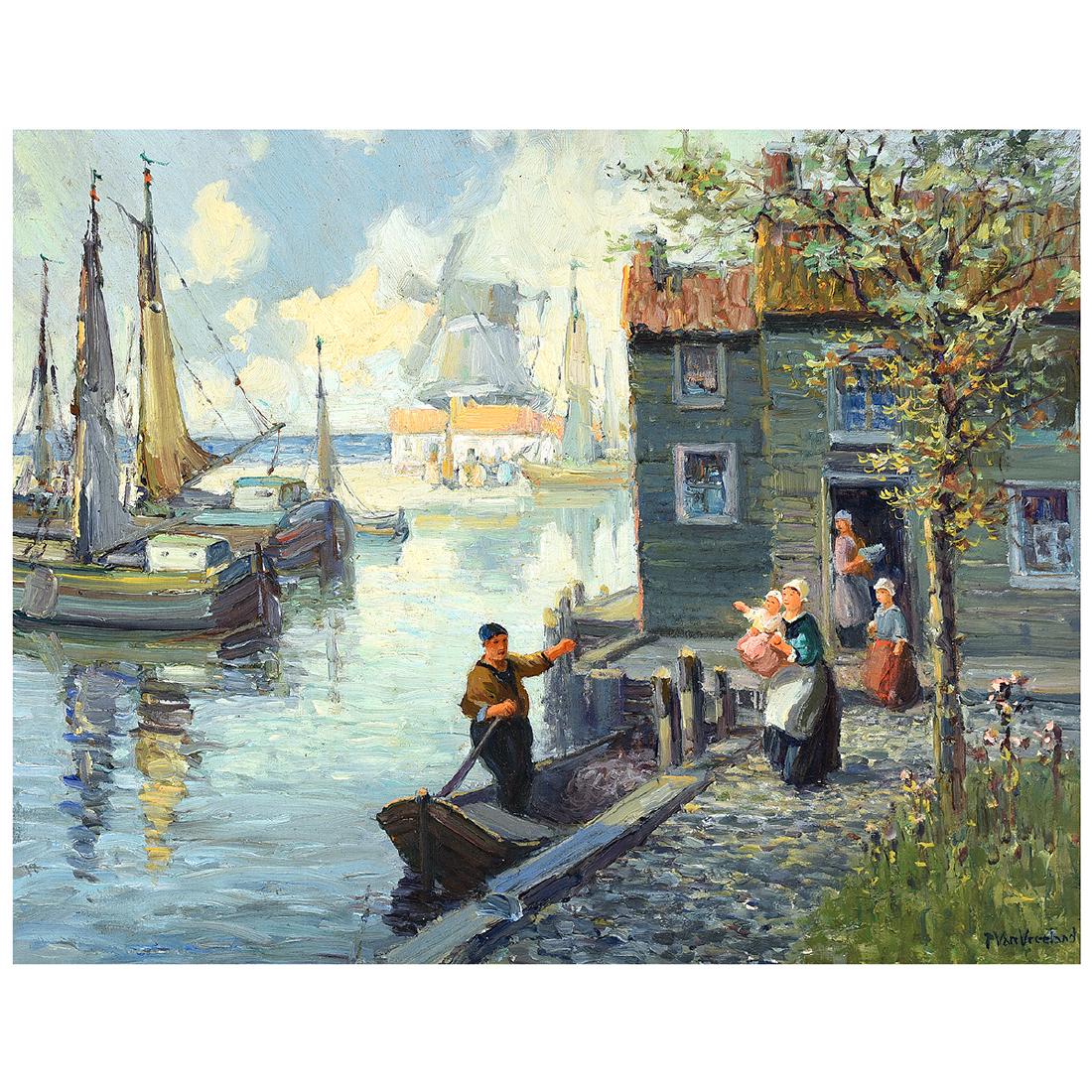 Francis Vreeland "Harbor Scene" oil on canvas: FRANCIS VREELAND (American 1879-1954) "Harbor Scene" Oil on canvas. 25 1/8 x 32 1/8 inches; Frame: 32 1/2 x 39 3/8 inches. Signed lower right: Fran. Vreeland. (Please contact Fine Art Dept. for full c