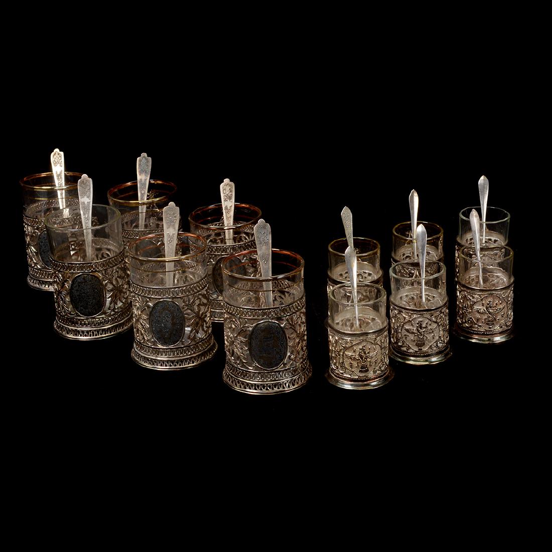 Group of Twelve Persian Silver and Glass Cups and (1 of 10)