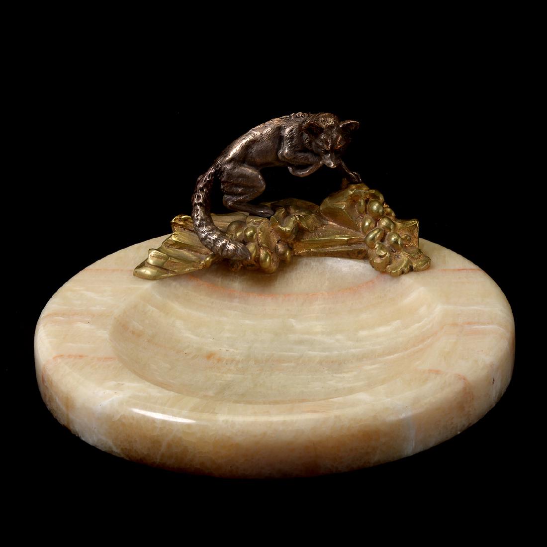 Agate Vide Poche with a Bronze Fox Signed A. Marionnet. (1 of 6)