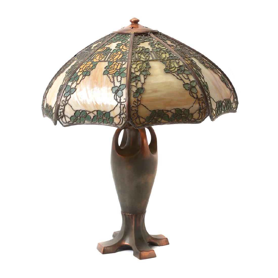 Copper Finish Lamp with Handel Slag Glass Shade (1 of 5)