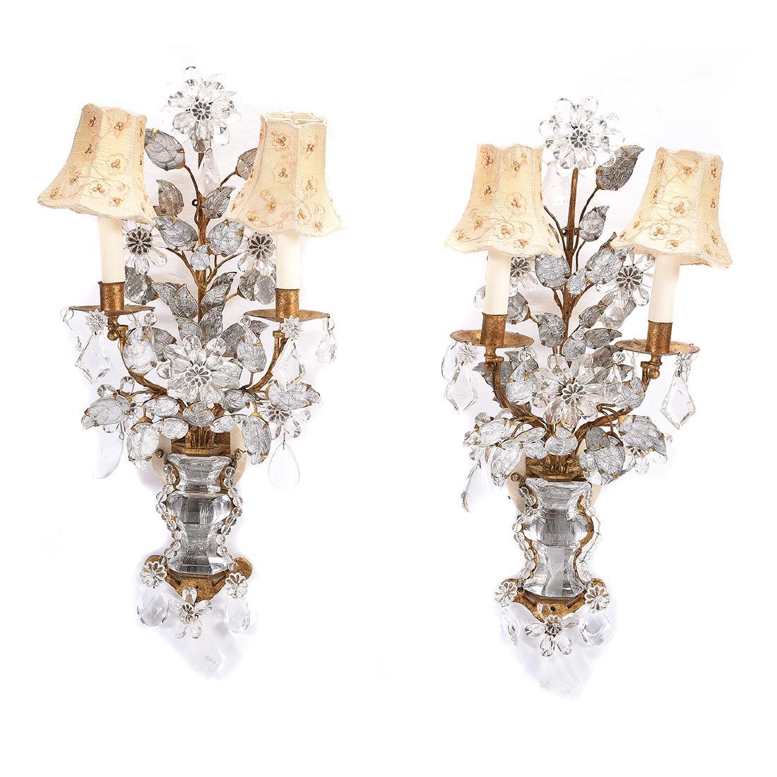 Pair of French Bagues Glass, Rock Crystal, Gilt Tole (1 of 4)