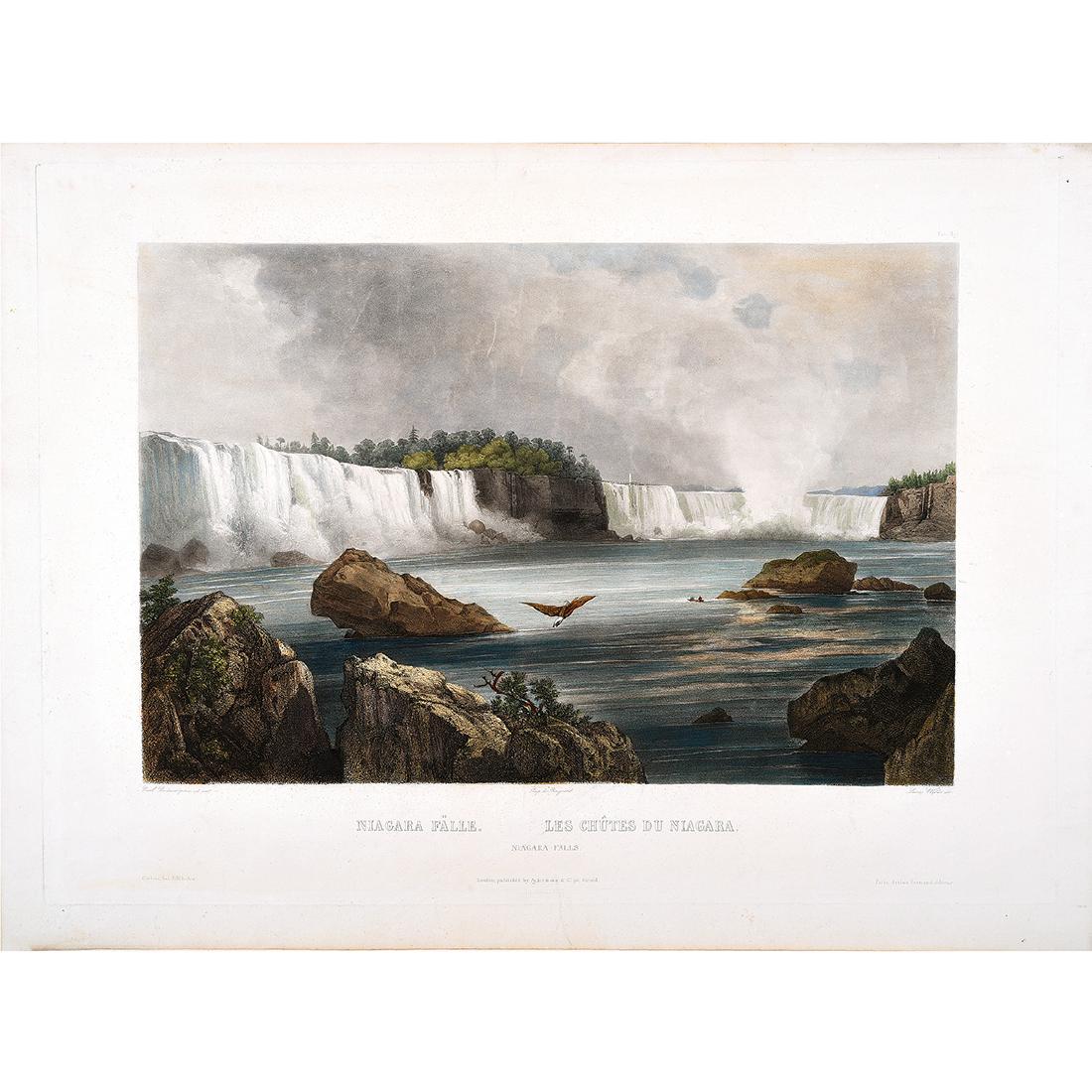 Karl Bodmer "Niagara Falle" hand colored aquatint and: KARL BODMER (Swiss 1809-1893) "Niagara F‰lle" (pl. 39 from Travels in the Interior of North America) Hand colored aquatint and engraving. Plate: 16 1/4 x 21 1/4 inches; Sheet: 17 5/8 x 23 1/8 in