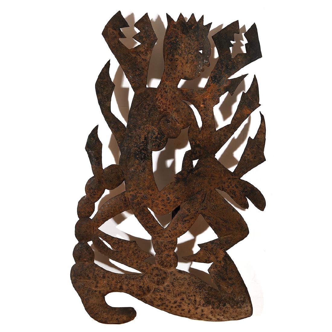 Murat Briere "Forest Loa" cut out metal oil drum: MURAT BRIERE (Haitian 1938-1988) "Forest Loa" Cut out metal oil drum. 33 1/2 x 19 inches. Signed bottom center: BriËrre. Provenance: From the collection of world renowned Worthington Gallery, Chi