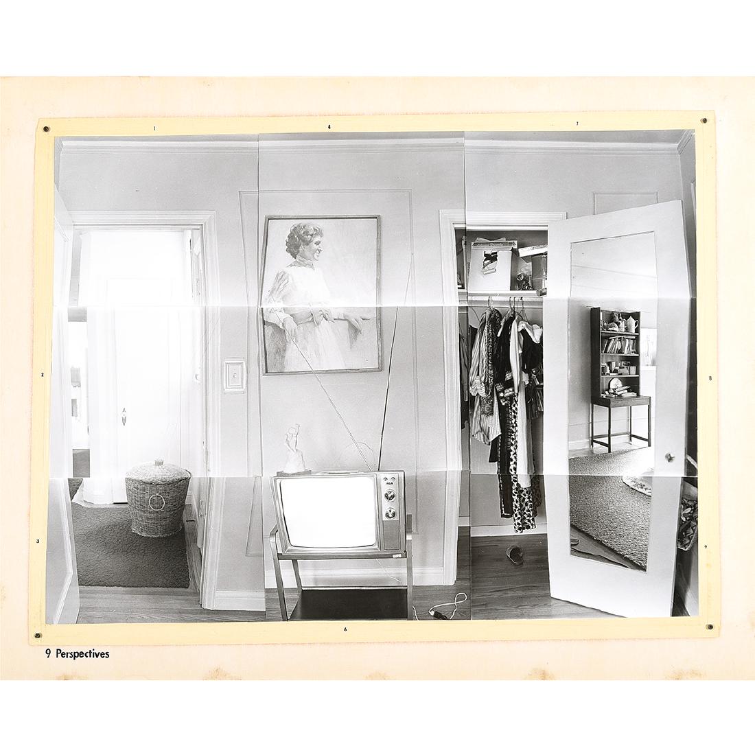 Lew Thomas "9 Perspectives" silver gelatin print: LEW THOMAS (American b. 1932) "9 Perspectives" Silver gelatin print assemblage. 21 3/4 x 28 5/8 inches; Frame: 26 5/8 x 33 5/8 inches. Signed and titled on butcher paper backing: "9 Perspectives / Lew