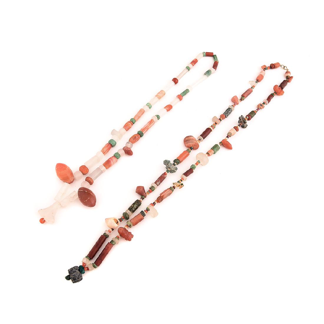 Collection of Two Pre-Columbian Carnelian, Rock Crystal: Collection of Two Pre-Columbian Carnelian, Rock Crystal Quartz, Turquoise, Hardstone Bead Necklaces. Including one continuous 22 inch necklace together with one 30 inch necklace. {Gross Weight: 103.6 
