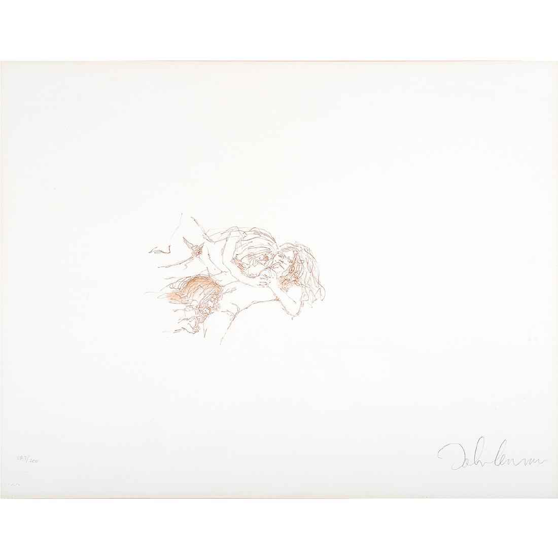 John Lennon "Untitled Erotic Scene" (from Bag One): JOHN LENNON (British 1940-1980) "Untitled Erotic Scene" (from Bag One series) Lithograph on BFK Rives paper. Sheet: 22 7/8 x 29 7/8 inches. Signed in pencil lower right: John Lennon and numbered lower