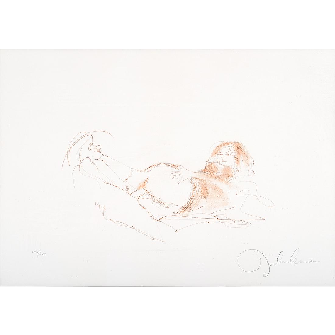 John Lennon "Untitled Erotic Scene" (from Bag One): JOHN LENNON (British 1940-1980) "Untitled Erotic Scene" (from Bag One Series) Lithograph on BFK rives paper. Sheet: 22 7/8 x 29 7/8 inches; Frame: 24 1/8 x 31 1/8 inches. Pencil signed lower right: Jo