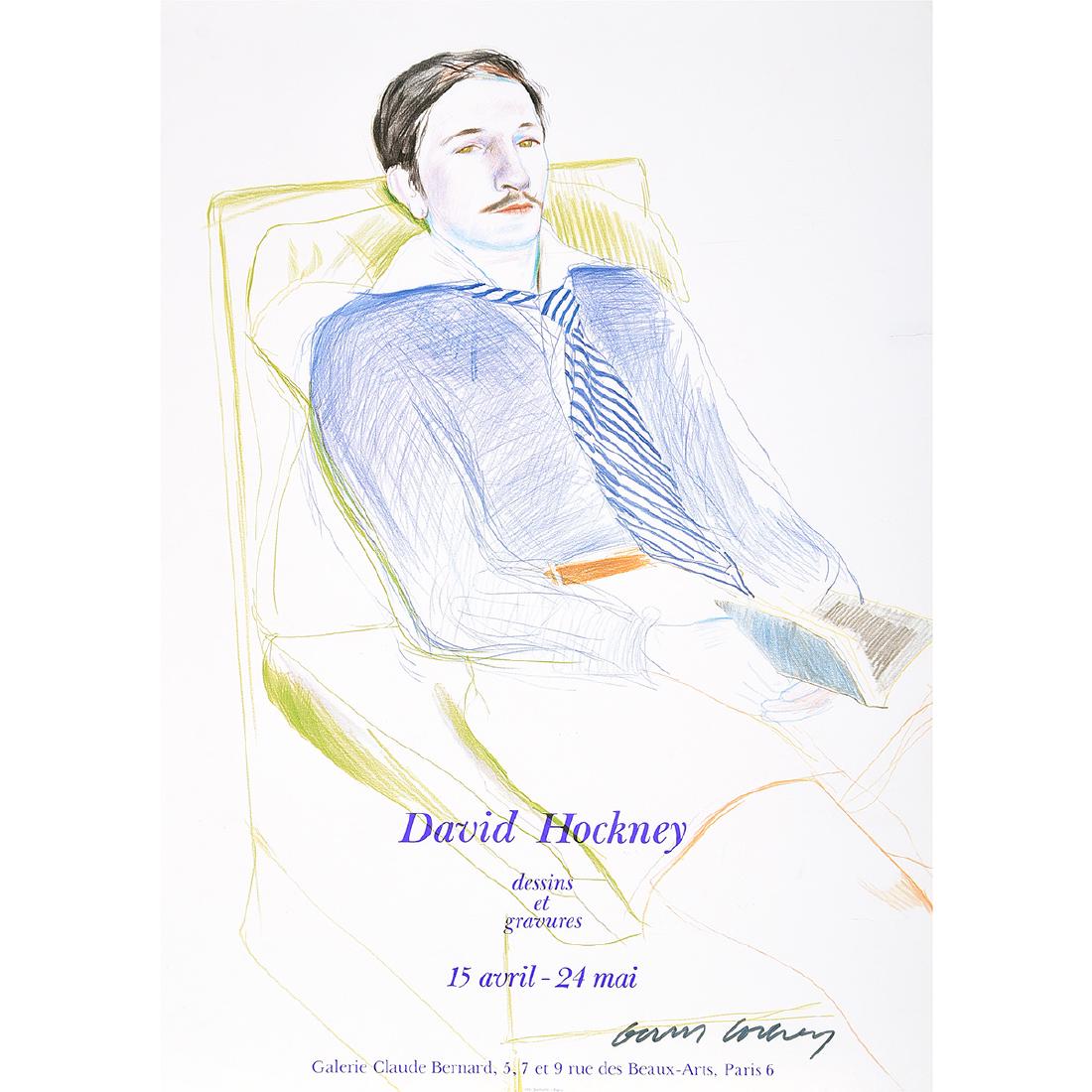 David Hockney "David Hockney: Galerie Claude Bernard": DAVID HOCKNEY (British b. 1937) "David Hockney: Galerie Claude Bernard" Offset lithograph poster. Sheet: 25 1/4 x 17 5/8 inches. Signed lower right: David Hockney. (Please contact Fine Art Dept. for f